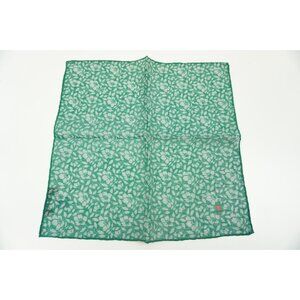 Isaia Cotton Linen Blend Emerald Green Floral Leaflet Pocket Square NEW